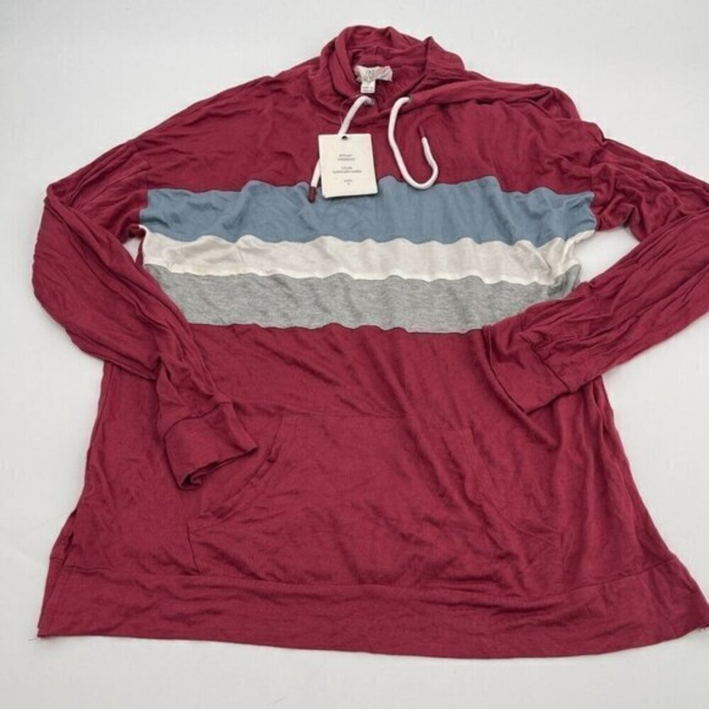 Pink Rose Hoodie Small Womens Red Striped Casual Knit Pullover Pockets Preppy